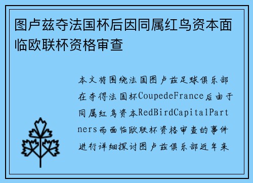 图卢兹夺法国杯后因同属红鸟资本面临欧联杯资格审查
